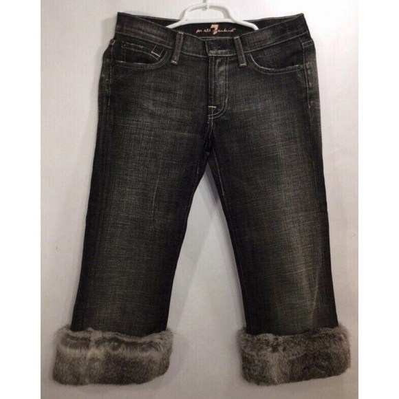 7 for all Mankind W30 Fur Cuffs Denim Capri - Picture 1 of 8